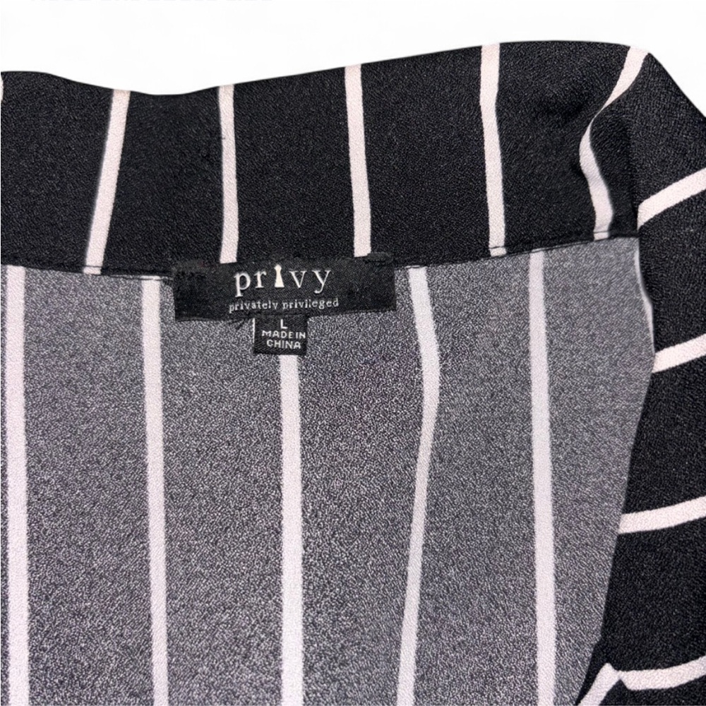 Black & White Striped Longline Women's Blazer - Picture 3 of 5